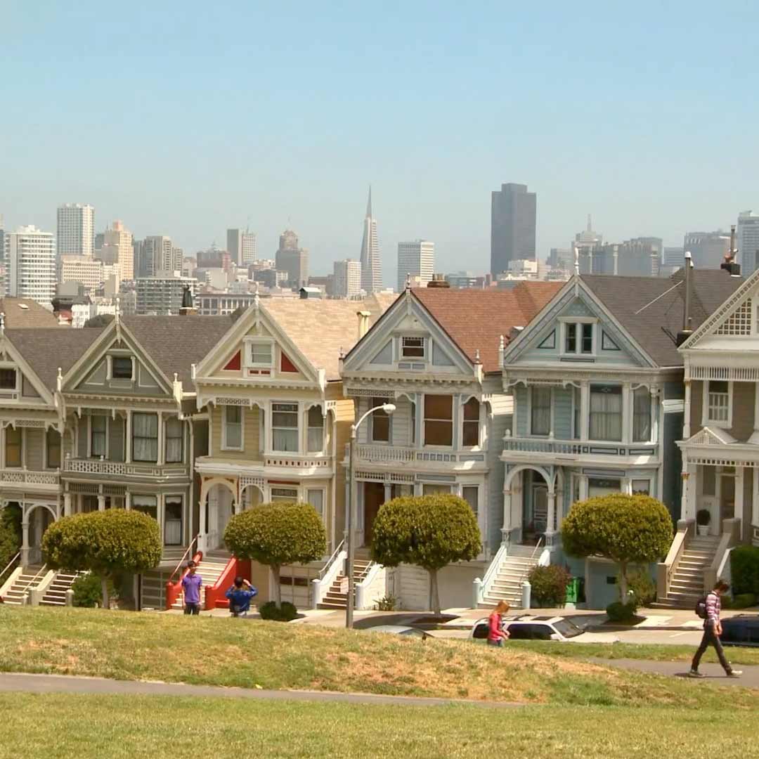 The Painted Ladies across from Alamo Square Park